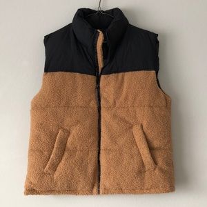Oversized Tan Sherpa Puffer Vest